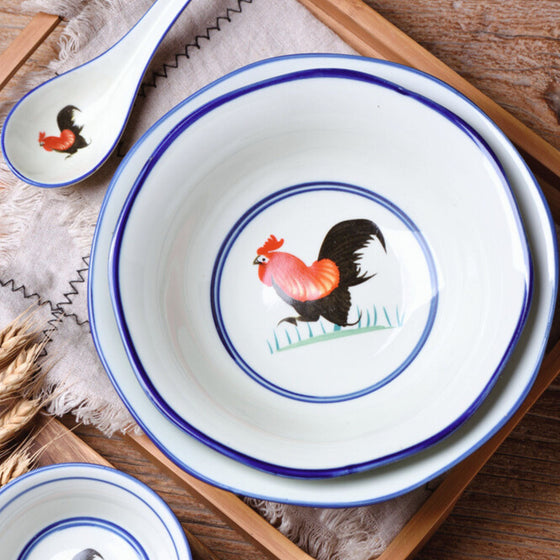 Hong Kong-style celadon ceramic rooster bowl, alternate view 2