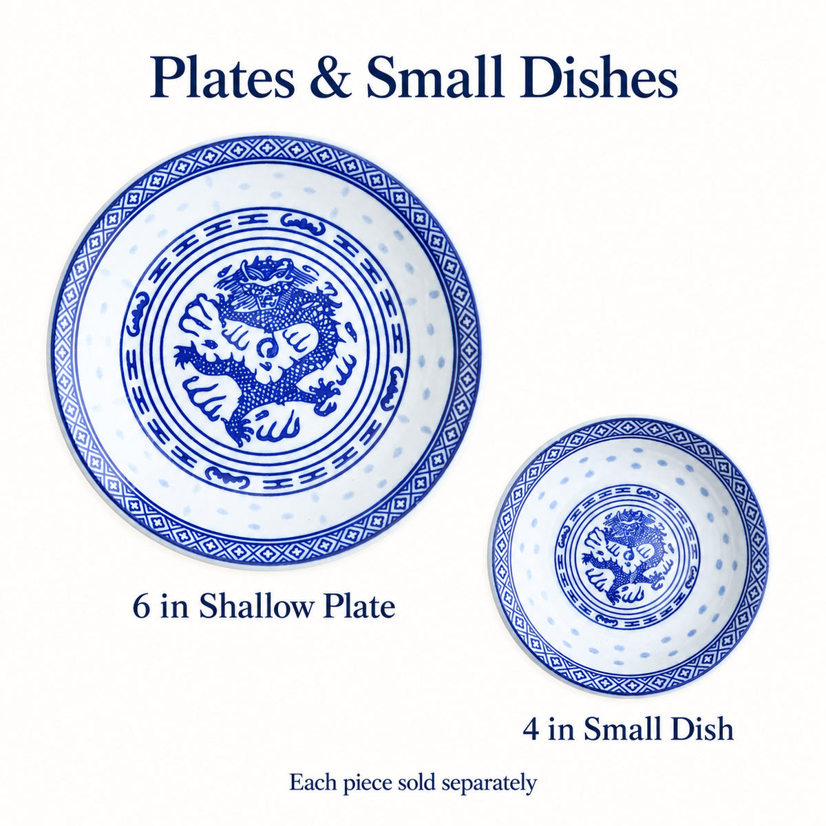 Linglong shallow plate and small dish with blue dragon motifs, sold separately
