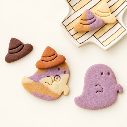 Colourful ghost and witch-hat cookie decorating ideas