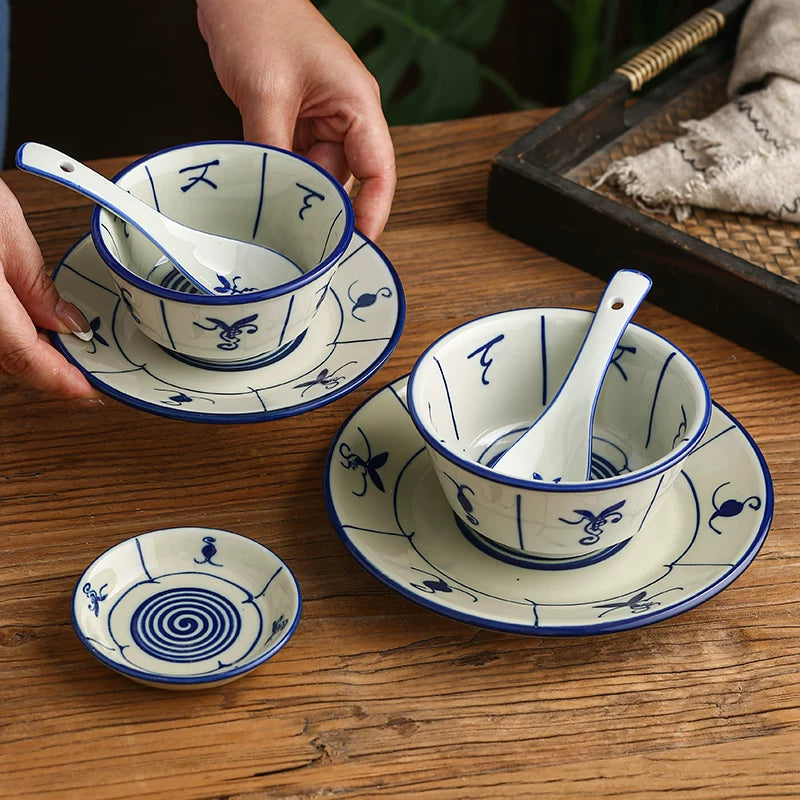 Vintage Blue & White Ceramic Tableware — Sets & Individual Pieces