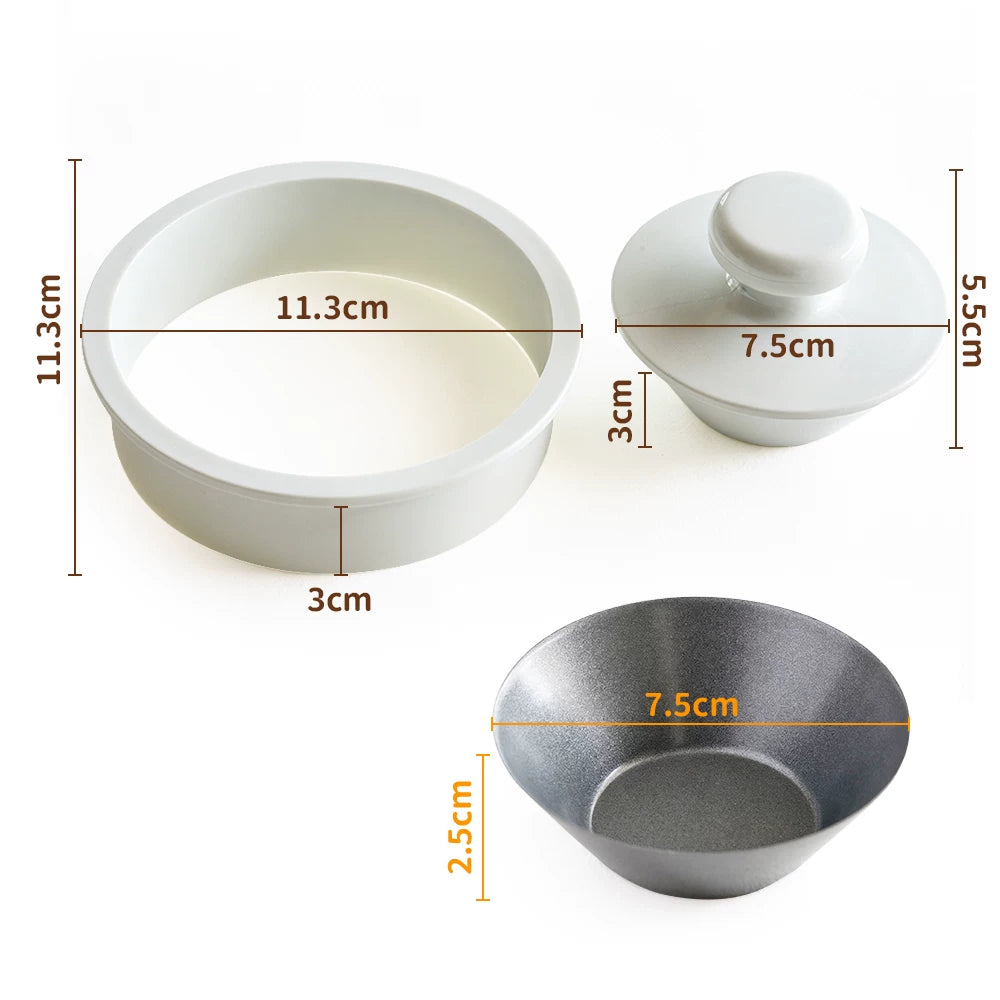 Dimensions of the tart cup, 7.5 cm pastry press and 11.3 cm round cutter