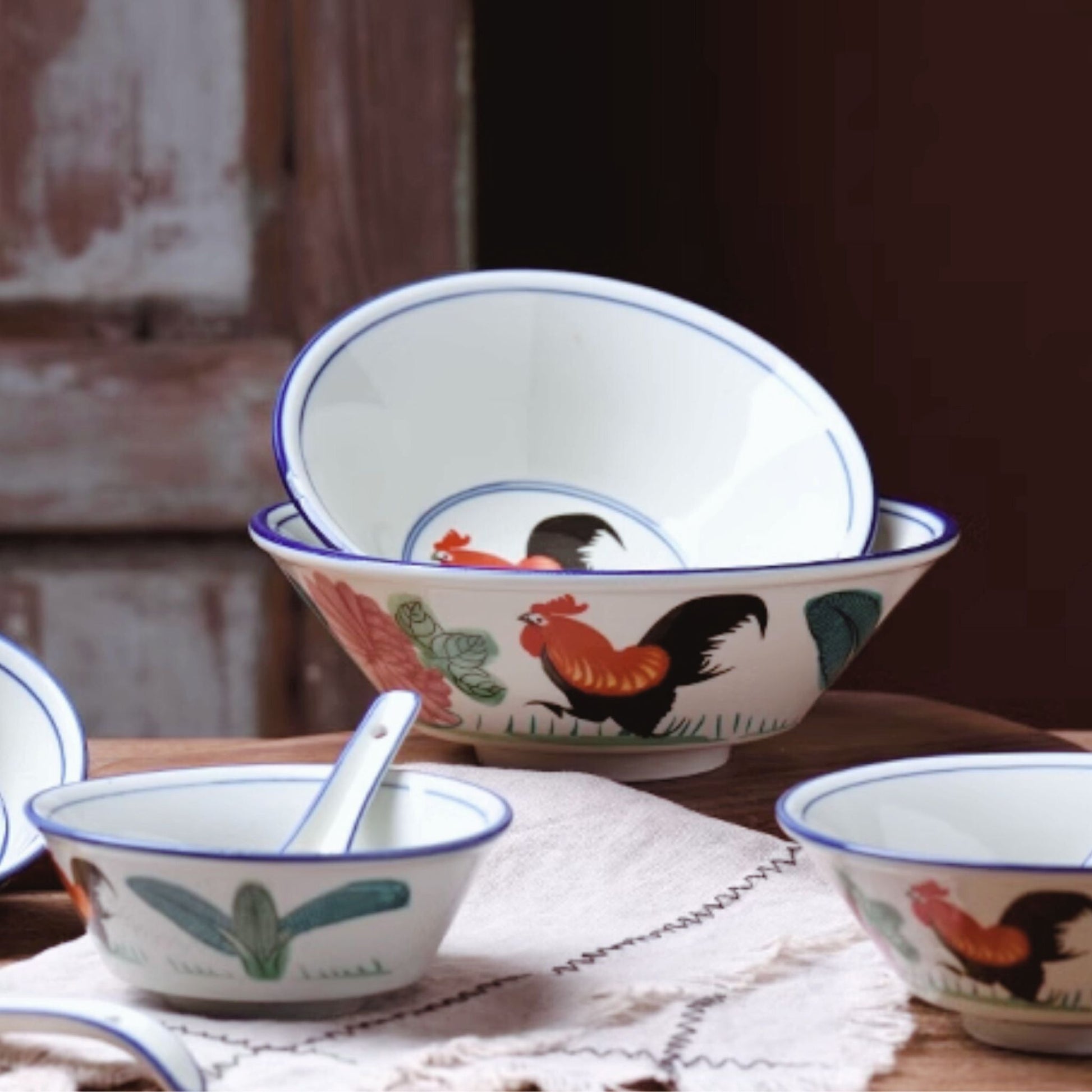 Hong Kong-style celadon ceramic rooster bowl, alternate view 4