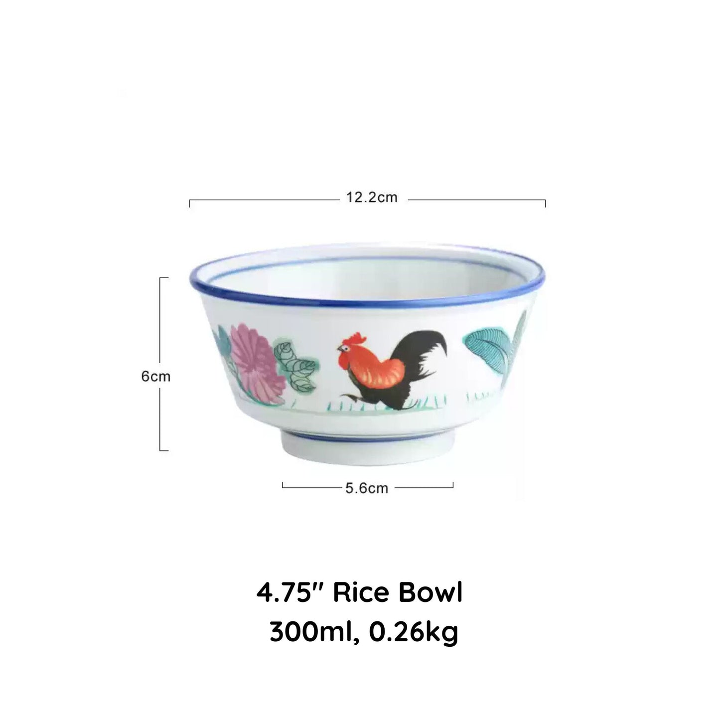 Hong Kong-style celadon ceramic rooster bowl, alternate view 5