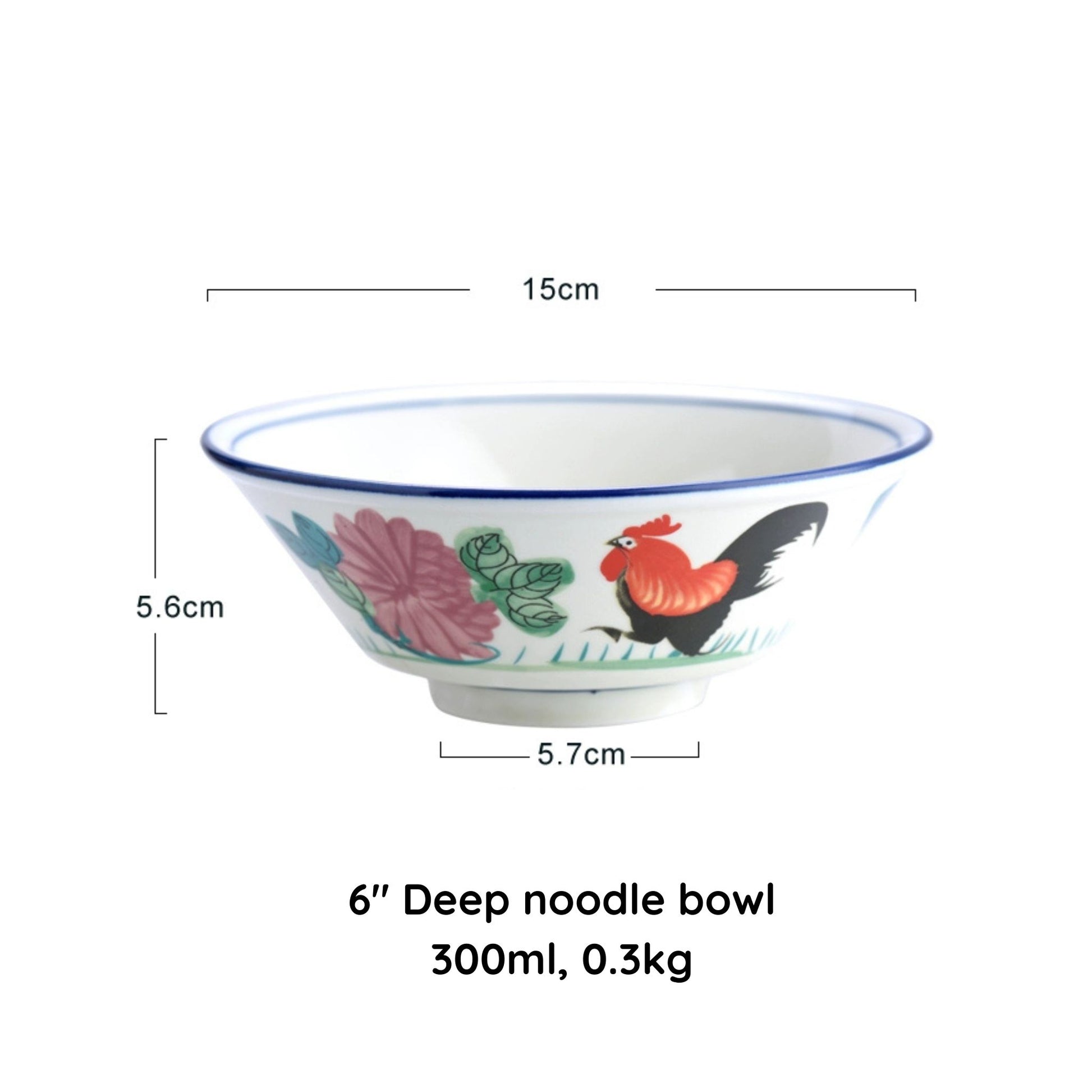 Hong Kong-style celadon ceramic rooster bowl, alternate view 6
