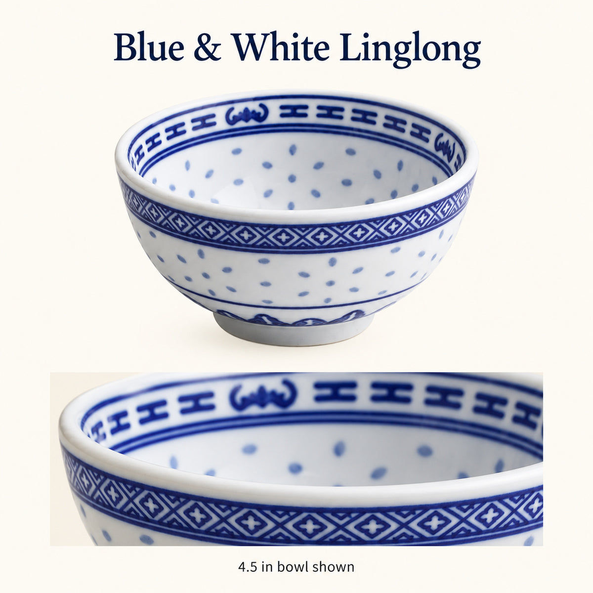 Blue & White Linglong Dessert Bowls, Plates & Spoon