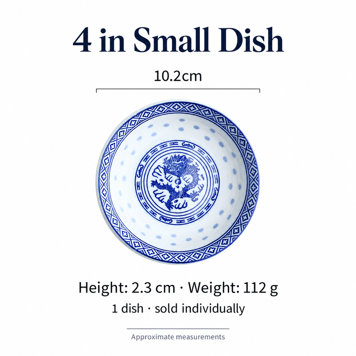 4 inch Linglong small dish size guide: 10.2 cm diameter and 2.3 cm high