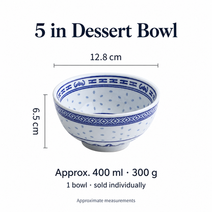 5 inch Linglong bowl size guide: 12.8 cm diameter, 6.5 cm high and 400 ml