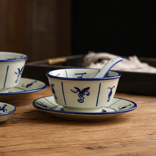 Vintage Blue & White Ceramic Tableware — Sets & Individual Pieces