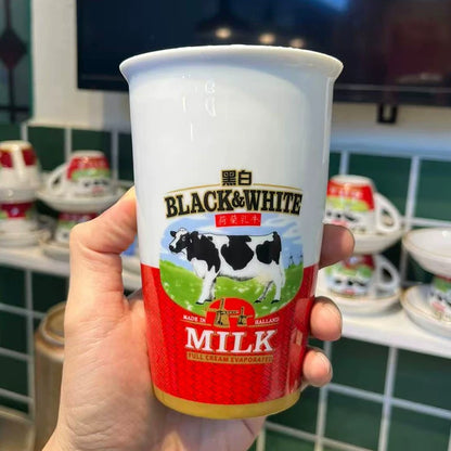 Black & White Ceramic Milk Tea Cup with Lid (350 ml)