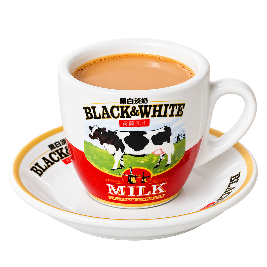 Hong Kong Black and White milk tea cup set cutout