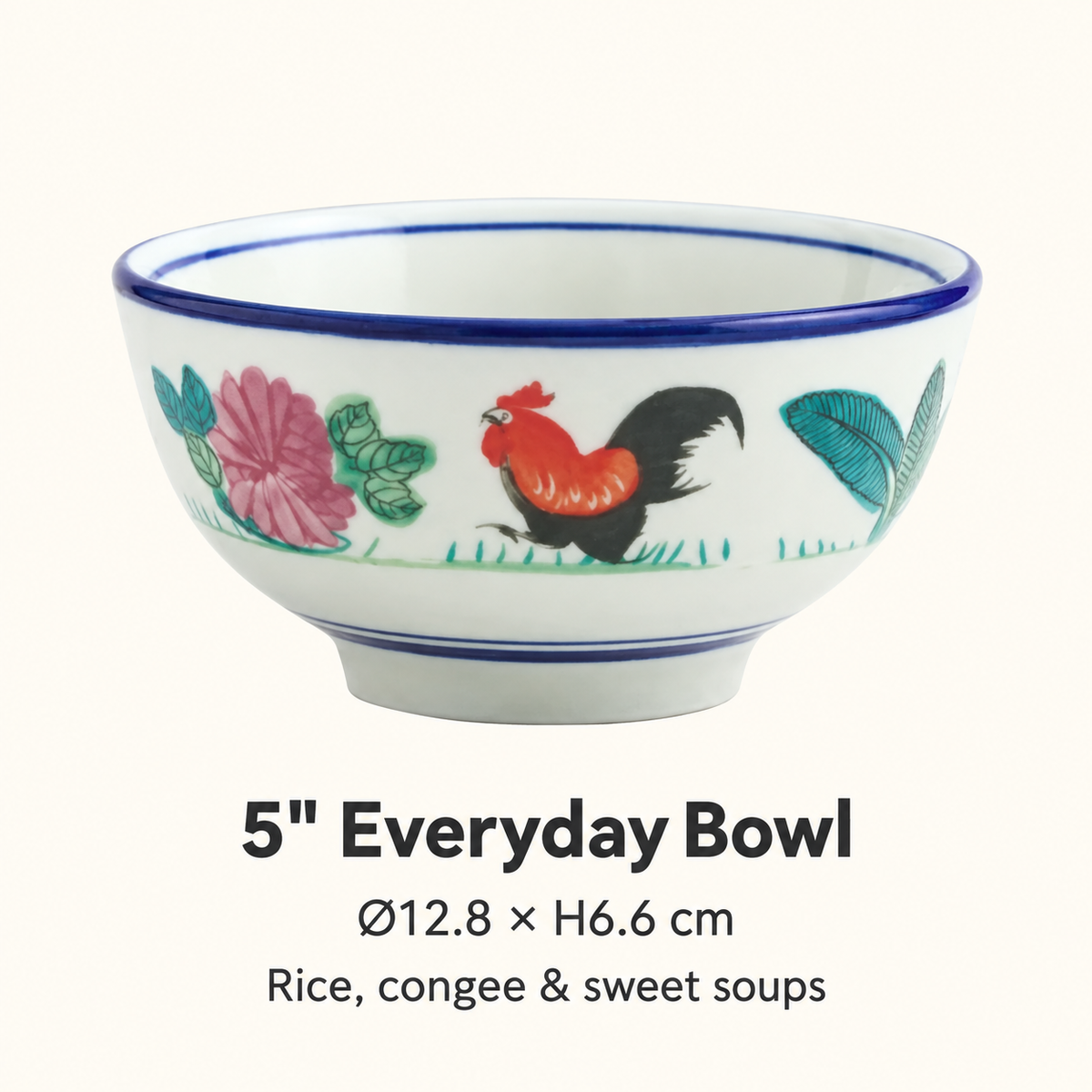 Hong Kong Style Vintage Rooster Bowl – Rounded Style