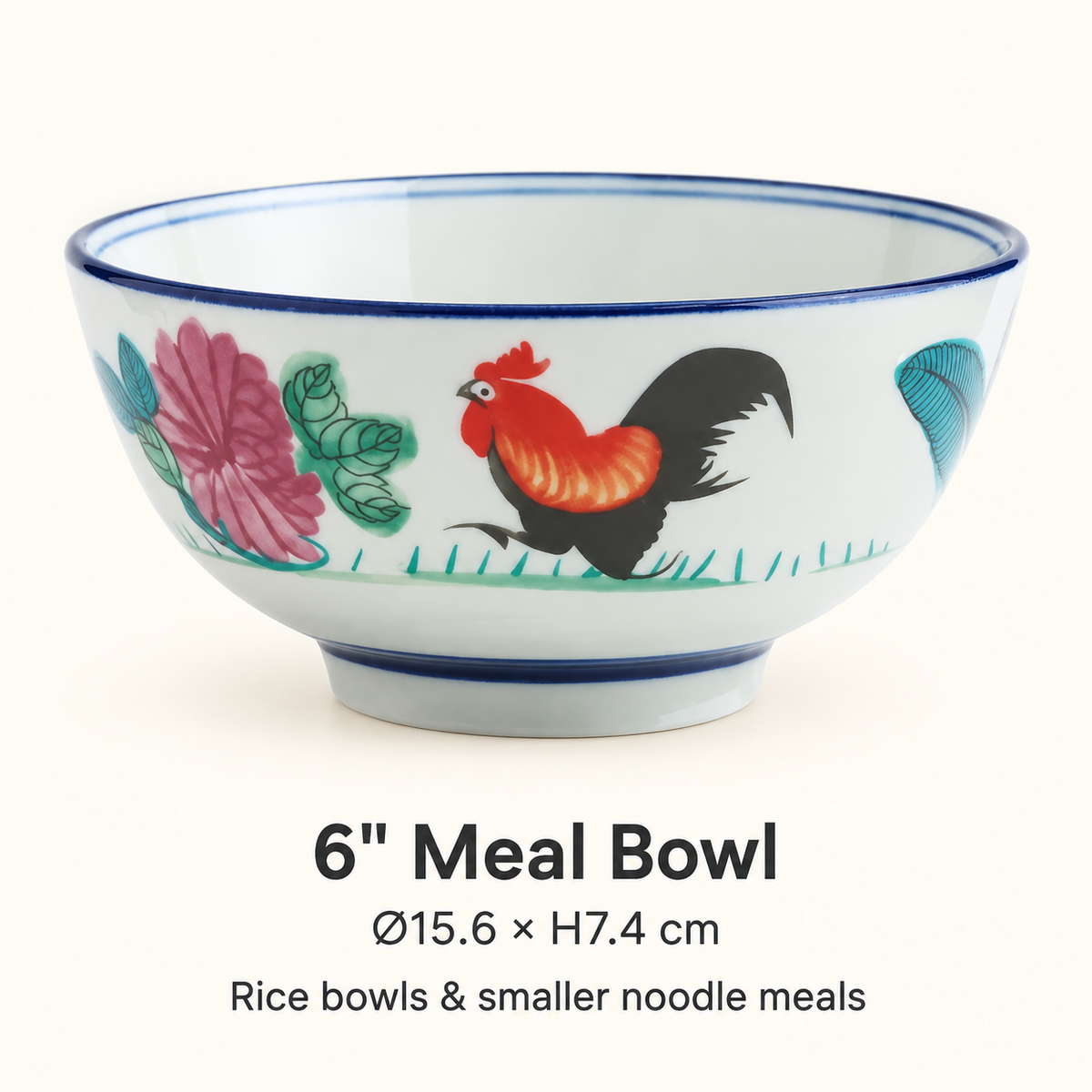 6 inch meal bowl, 15.6 cm diameter and 7.4 cm high