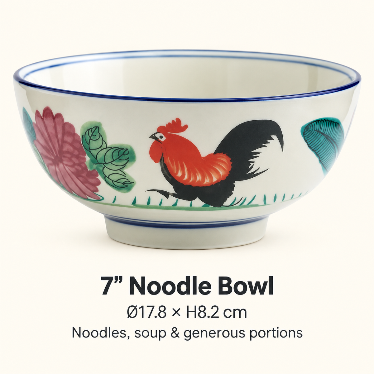 Hong Kong Style Vintage Rooster Bowl – Rounded Style